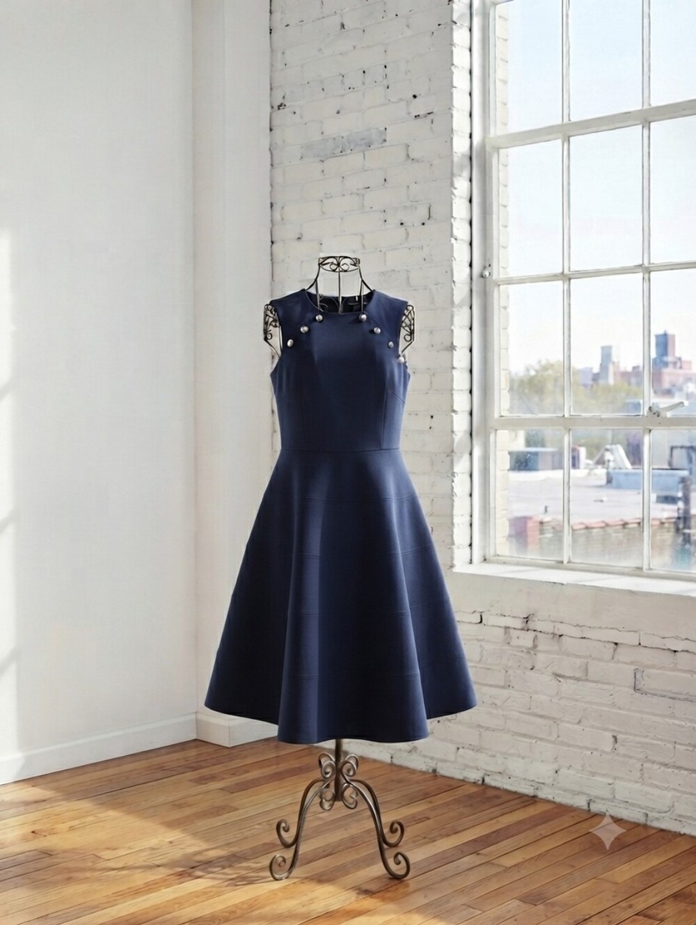 Tommy Hilfiger Navy Sleeveless A-Line Midi Dress with Button Detail